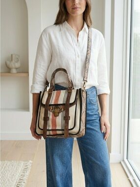 Proenza Schouler Neutral Striped Canvas & Python Leather PS1 Tote Bag NWT